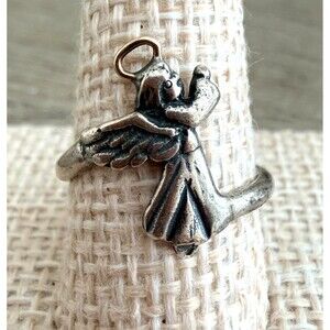 Irene Reiman Sterling Silver 14K Gold Halo Praying Angel Bypass Ring Size 5.5